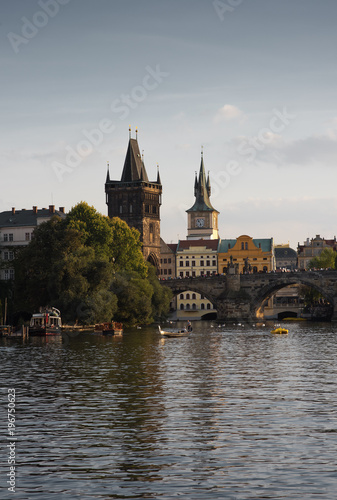 Prague's historical center, photo from the river. Embankment and the building of the European city © Bakulov