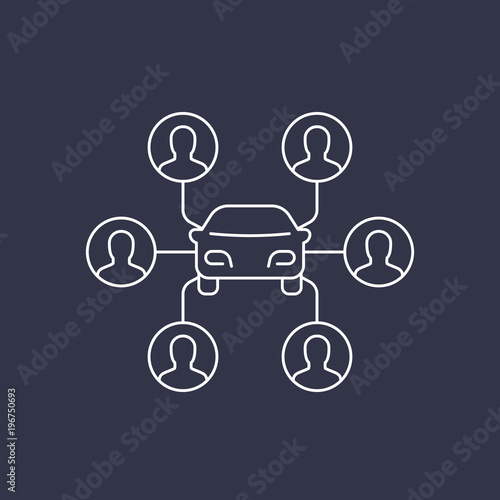 carsharing icon, carpooling linear vector