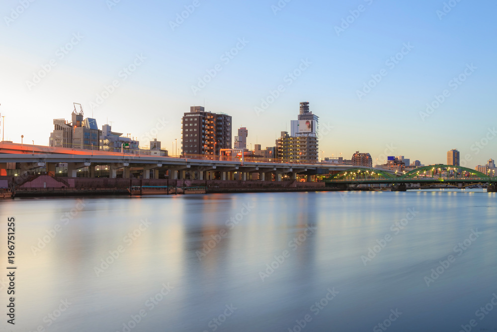 Naklejka premium Tokyo sumida river view, Komagata bashi bridge, Morning scenes scenes