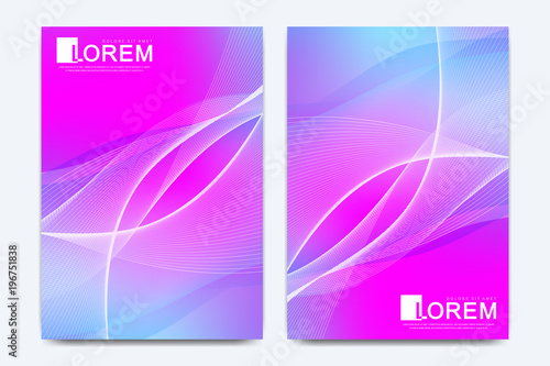 Modern vector template for brochure, leaflet, flyer, cover, catalog, magazine or annual report in A4 size. Business, science and technology design book layout. Presentation with dynamic waves.