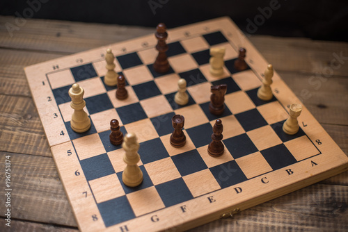 Obraz na plátne Chess on chessboard close up