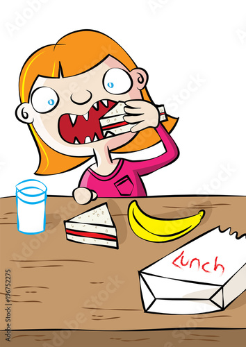 cute white girl having lunch in school