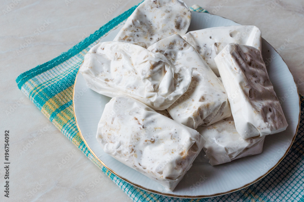 Turkish Helva Sakiz Helvasi / Gum Halva with Walnut. Turkish Helva Sakiz Helvasi / Gum Halva with Walnut.