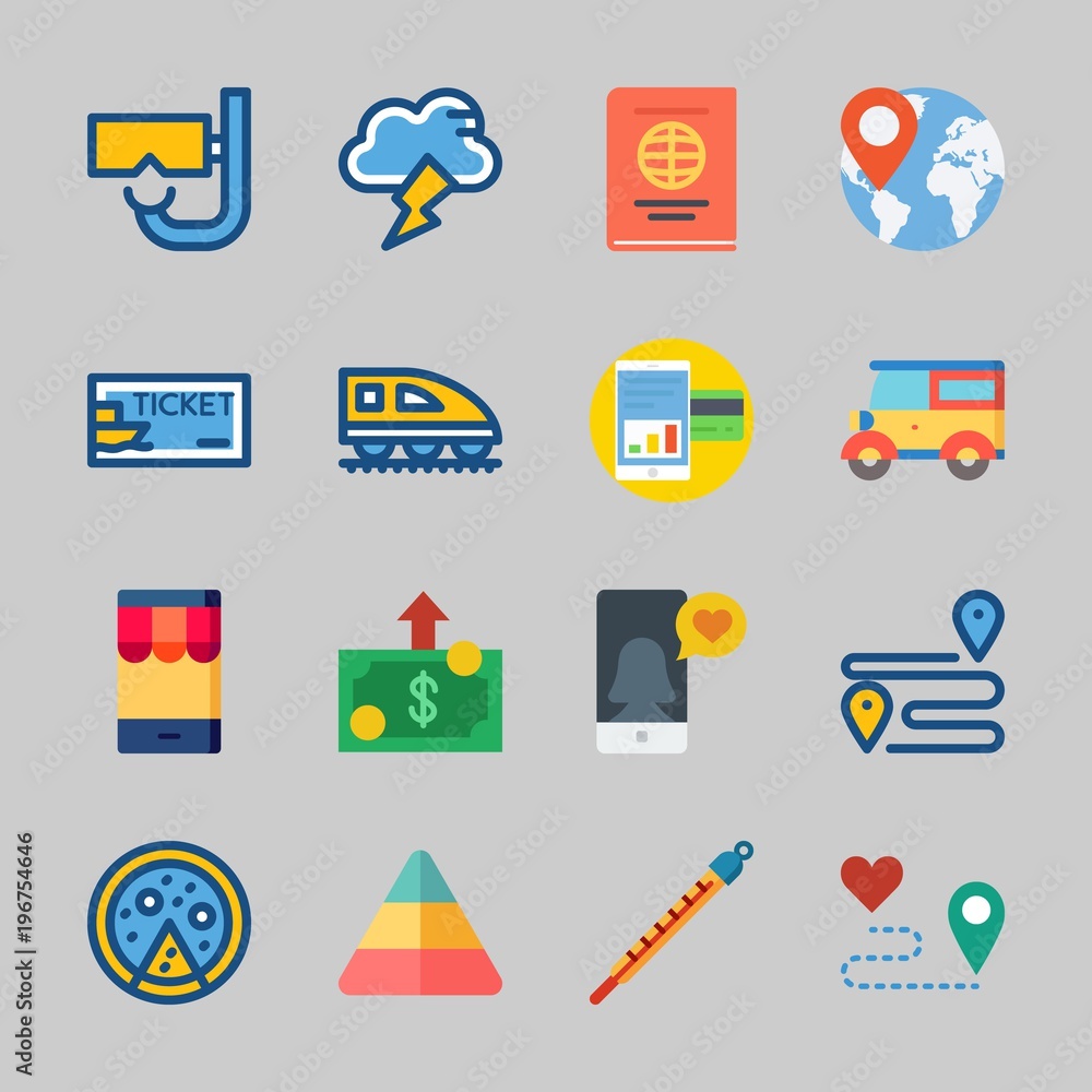 Icons about Travel with money, pyramid, ship ticket, car, ticket and smartphone Icons about Travel with money, pyramid, ship ticket, car, ticket and smartphone