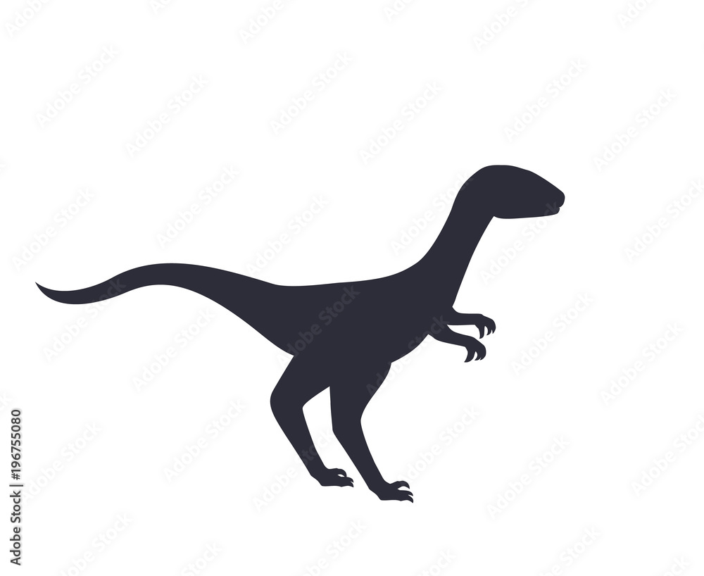 dinosaur, velociraptor silhouette isolated on white