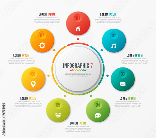 Circle chart template with 7 options. Vector design for infograp