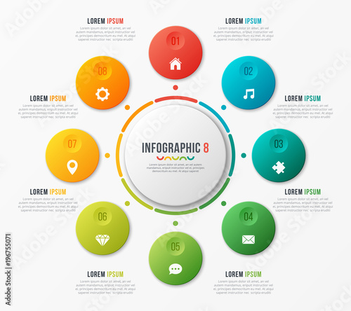 Circle chart template with 8 options. Vector design for infograp