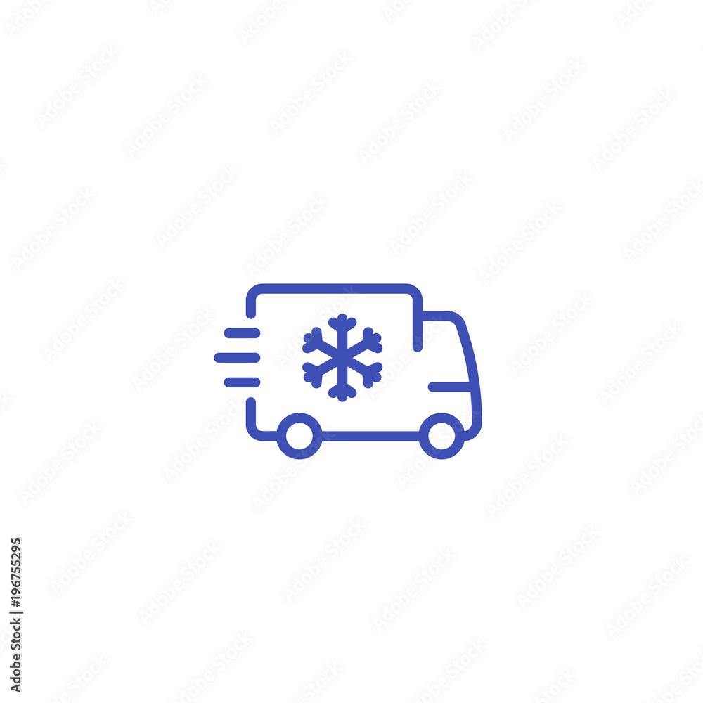 Obraz premium Fridge truck icon, van with refrigerator line art
