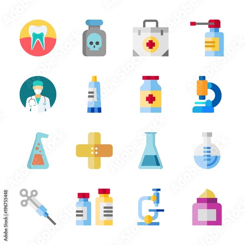 icon Medical with pill, teeth, surgeon, medicine and cream