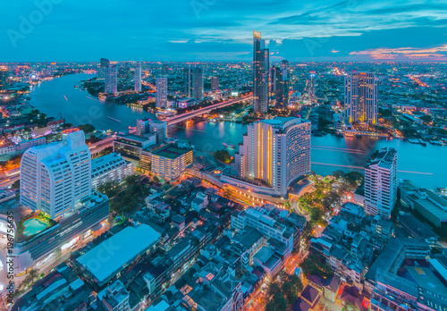 Bangkok night cityscape with modern buildings