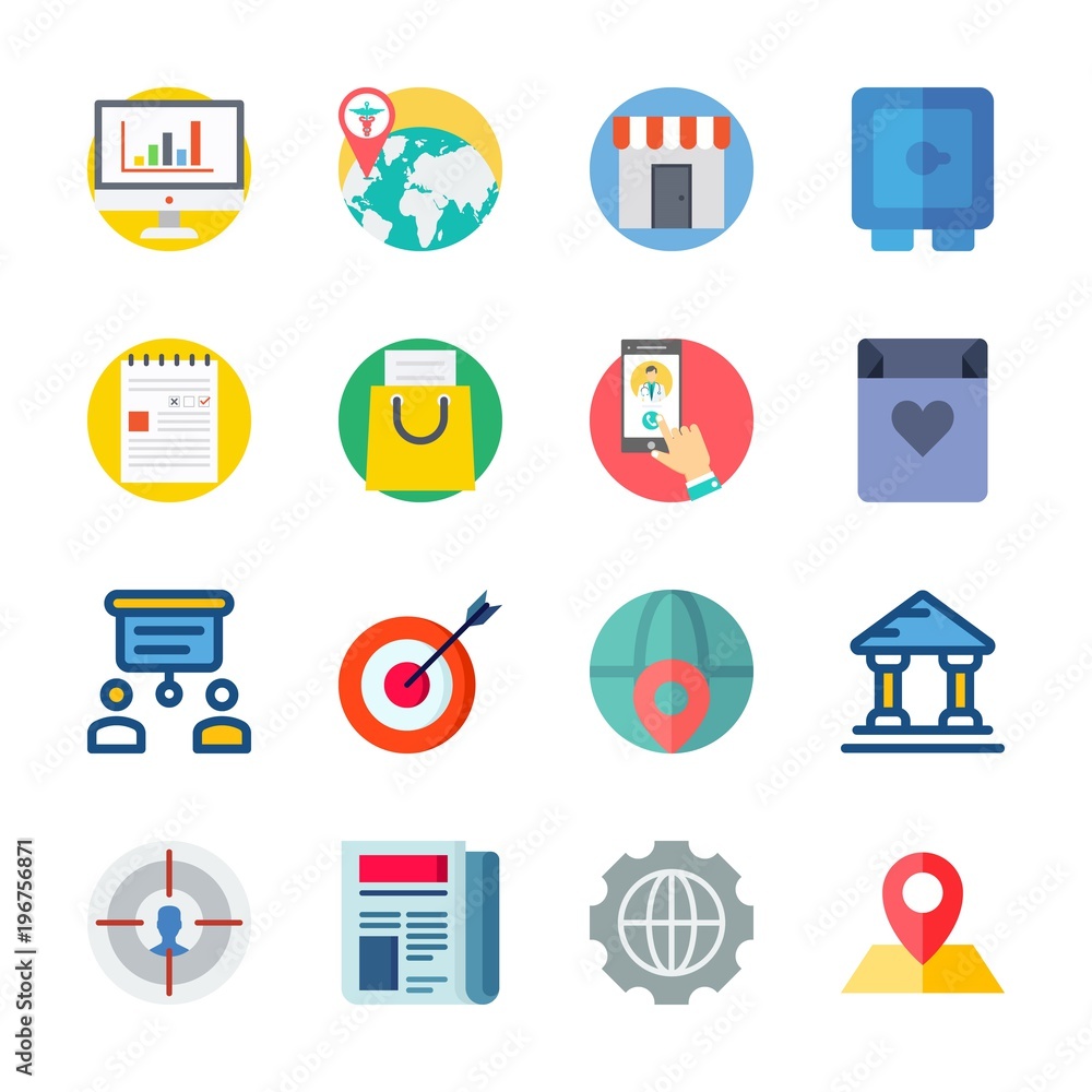 icon Digital Marketing with presentation, shop, smartphone, target and newspaper icon Digital Marketing with presentation, shop, smartphone, target and newspaper