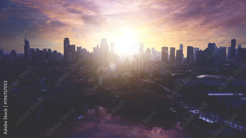 Beautiful sunset view of jakarta cityscape