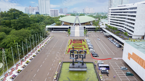 Aerial Image of the Indonesia Parliament Complex with Jakarta Cityscape photo
