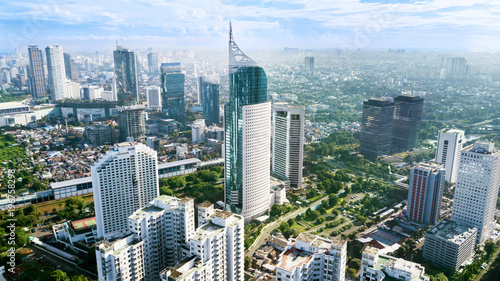 Tableau sur toile Aerial photo of iconic BNI 46 Tower Jakarta Indonesia