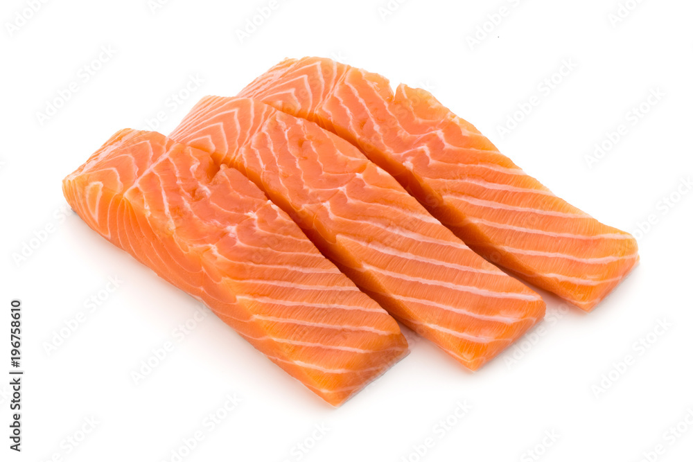 Fresh salmon fillet with basil on the white background. Fresh salmon fillet with basil on the white background.