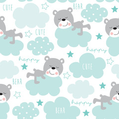 Handdoek met foto Slapende dieren patronen Teddyberen tussen dromerige witte wolken  © Larienn
