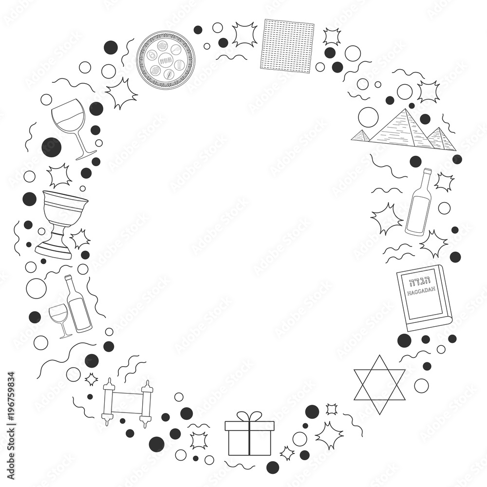 Frame with Passover holiday flat design black thin line icons