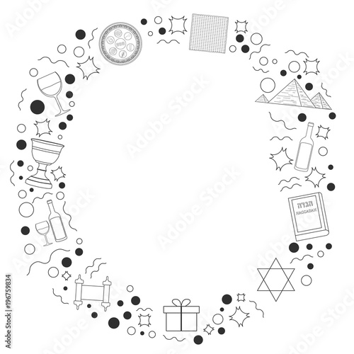Frame with Passover holiday flat design black thin line icons
