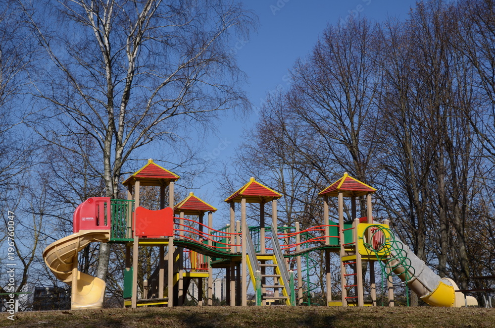 Children's playground with colored houses Children's playground with colored houses