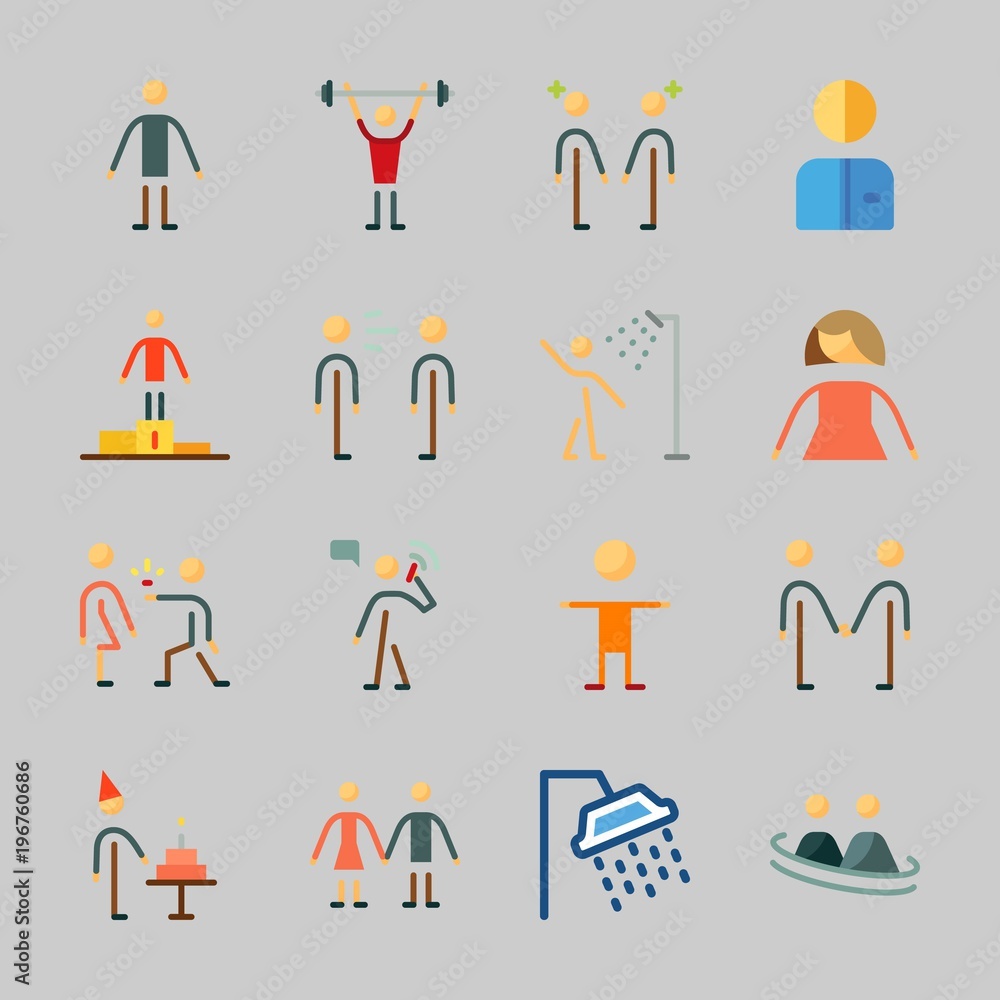 Icons about Human with female, proposal, dialogue, shower, calling and kid