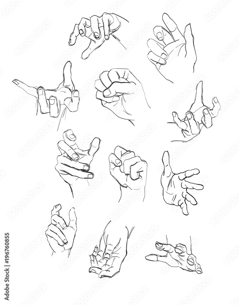  Vector set of hands and gestures. pencil drawing