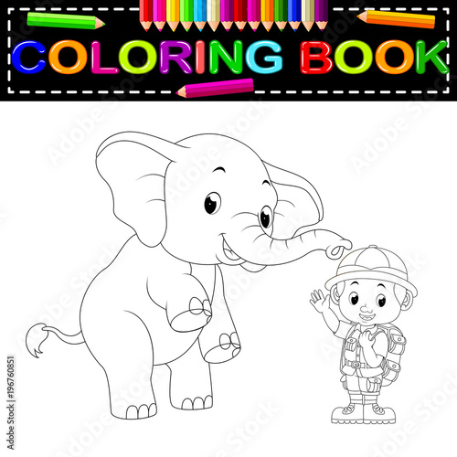 Zookeeper and elephant coloring book