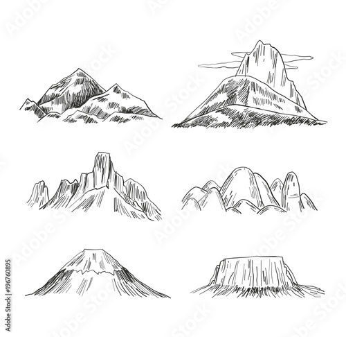 Set of hand Drawn mountains vector illustration.
