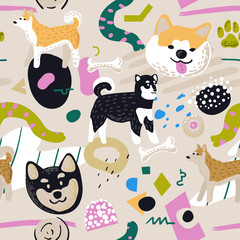 Keuken achterwand Honden patronen Akita Inu kinderpatroon doodle  © Pavlo Syvak