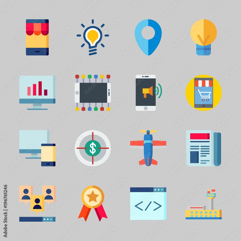 Icons about Seo with newspaper, plane, smartphone, airport, target and viral marketing Icons about Seo with newspaper, plane, smartphone, airport, target and viral marketing