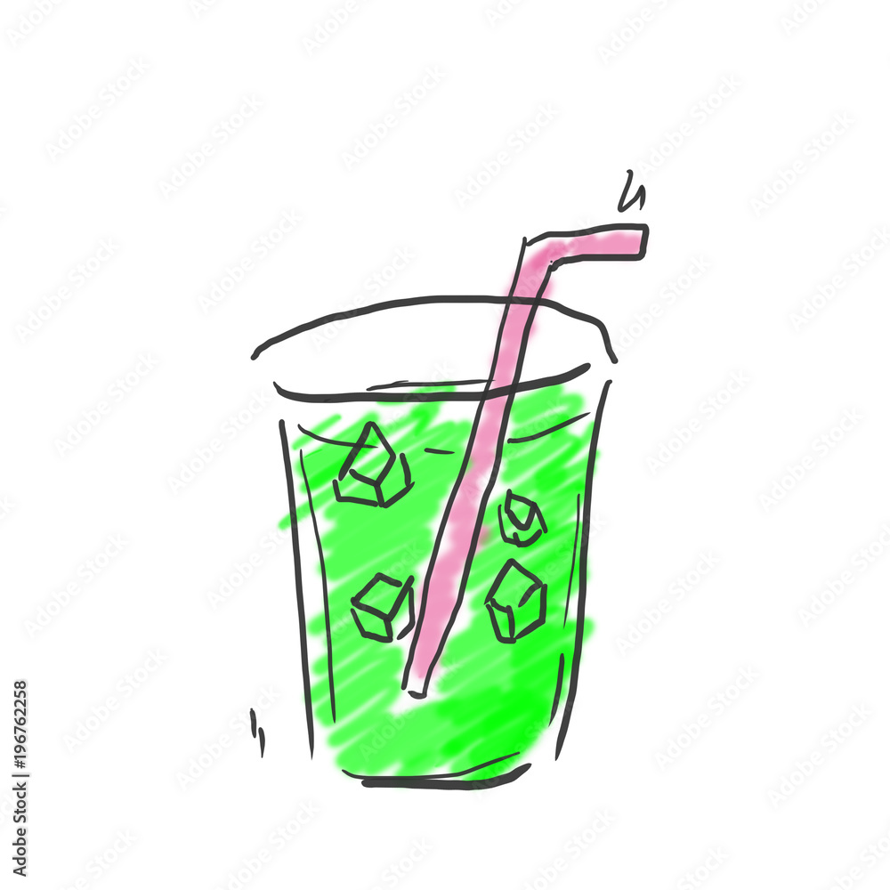 ライムソーダとピンクのストロー ジュース ジュース 飲み物のゆるいオシャレイラスト Stock Illustration Adobe Stock