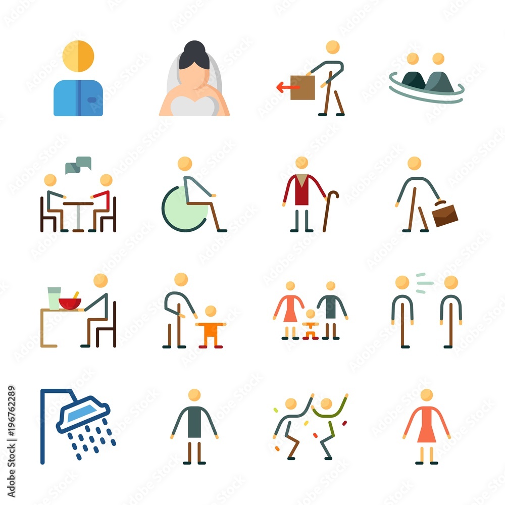 icon Human with stick man, friendship, eather, baby and chating icon Human with stick man, friendship, eather, baby and chating