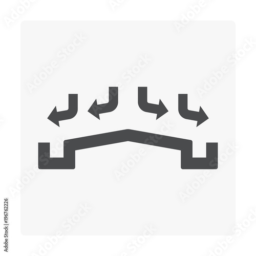 Rain gutter vector icon. Also called eavestrough  eaves-shoot or surface water collection channel. Include arrow of roof slope direction for rainwater discharge and drainage system of home or building