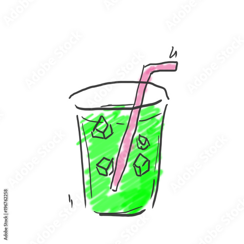 ライムソーダとピンクのストロー ジュース ジュース 飲み物のゆるいオシャレイラスト Stock Illustration Adobe Stock