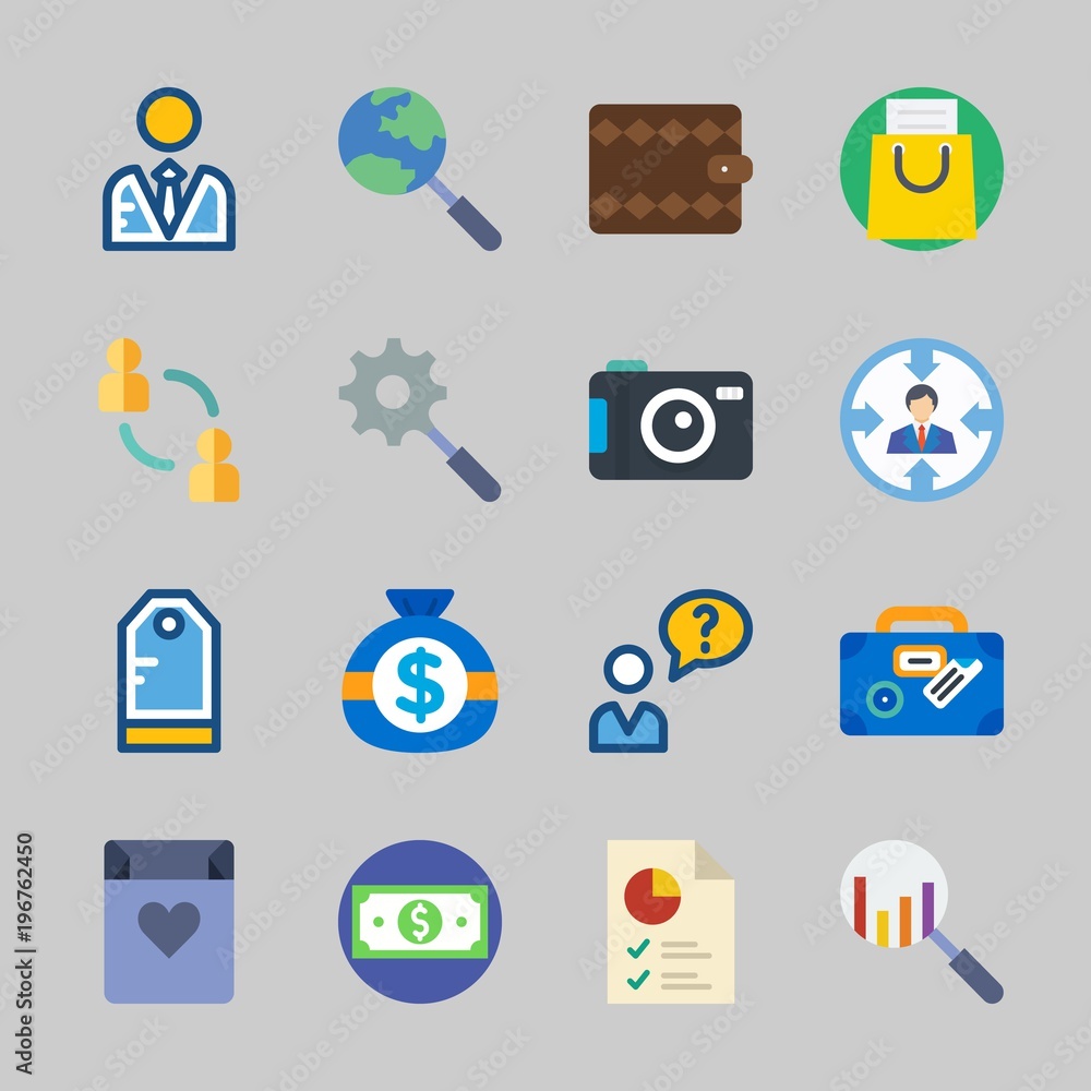 Icons about Commerce with pie chart, shopping bag, tag, money, target and photo camera Icons about Commerce with pie chart, shopping bag, tag, money, target and photo camera