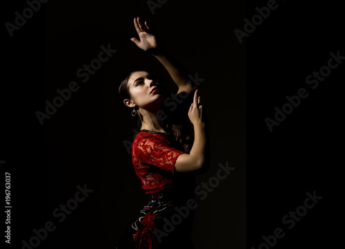 flamenco dancer on a dark background. free space for your text