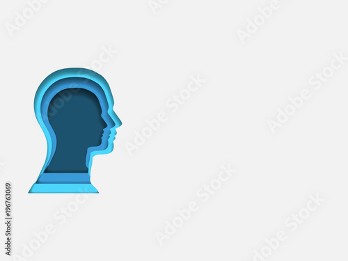Curvilinear form of human brain. Volumetric multilevel cut from a paper of human head. Business concept. Creative idea. Technology background. Vector illustration.