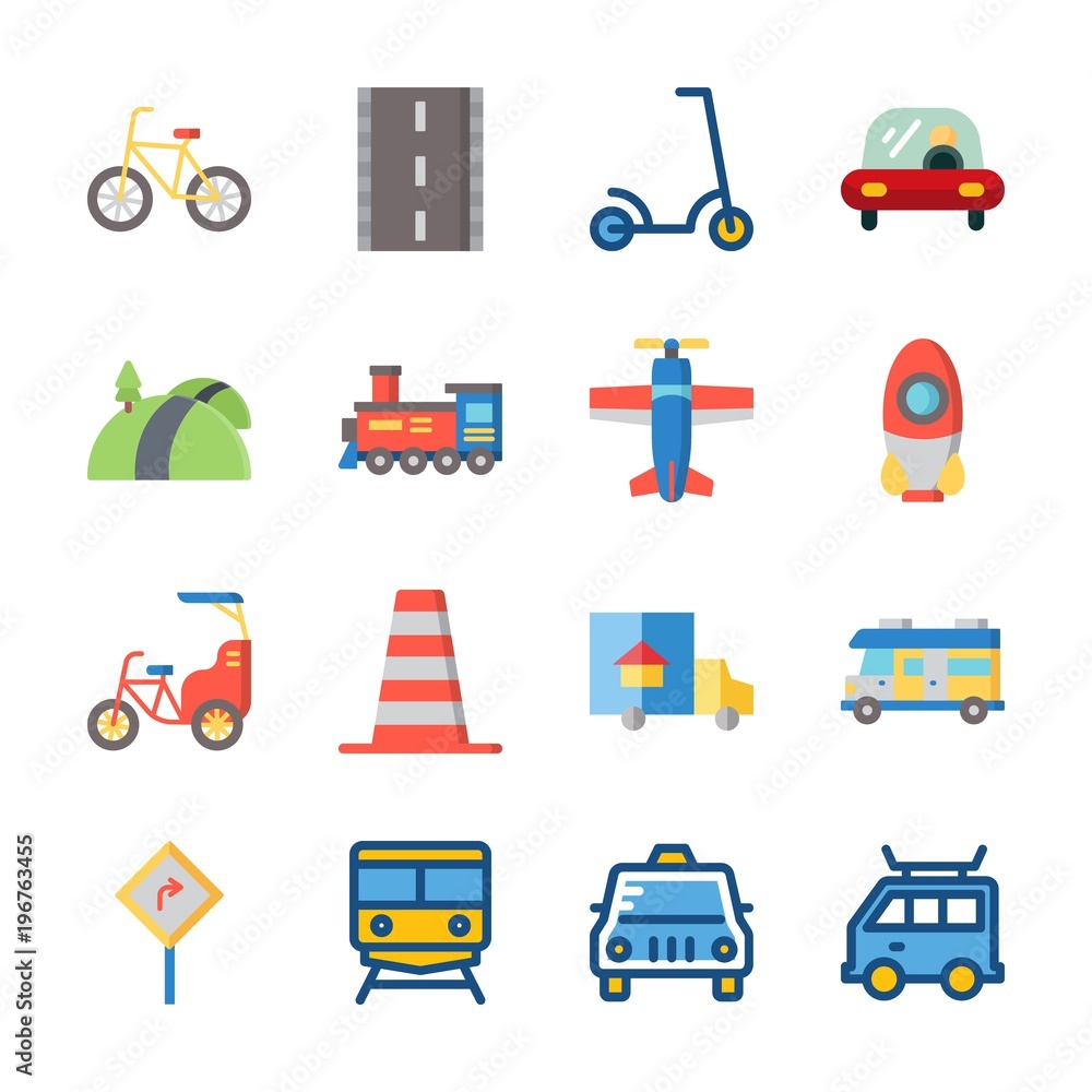 icon Transportation with car, scooter, bike, bus and train icon Transportation with car, scooter, bike, bus and train