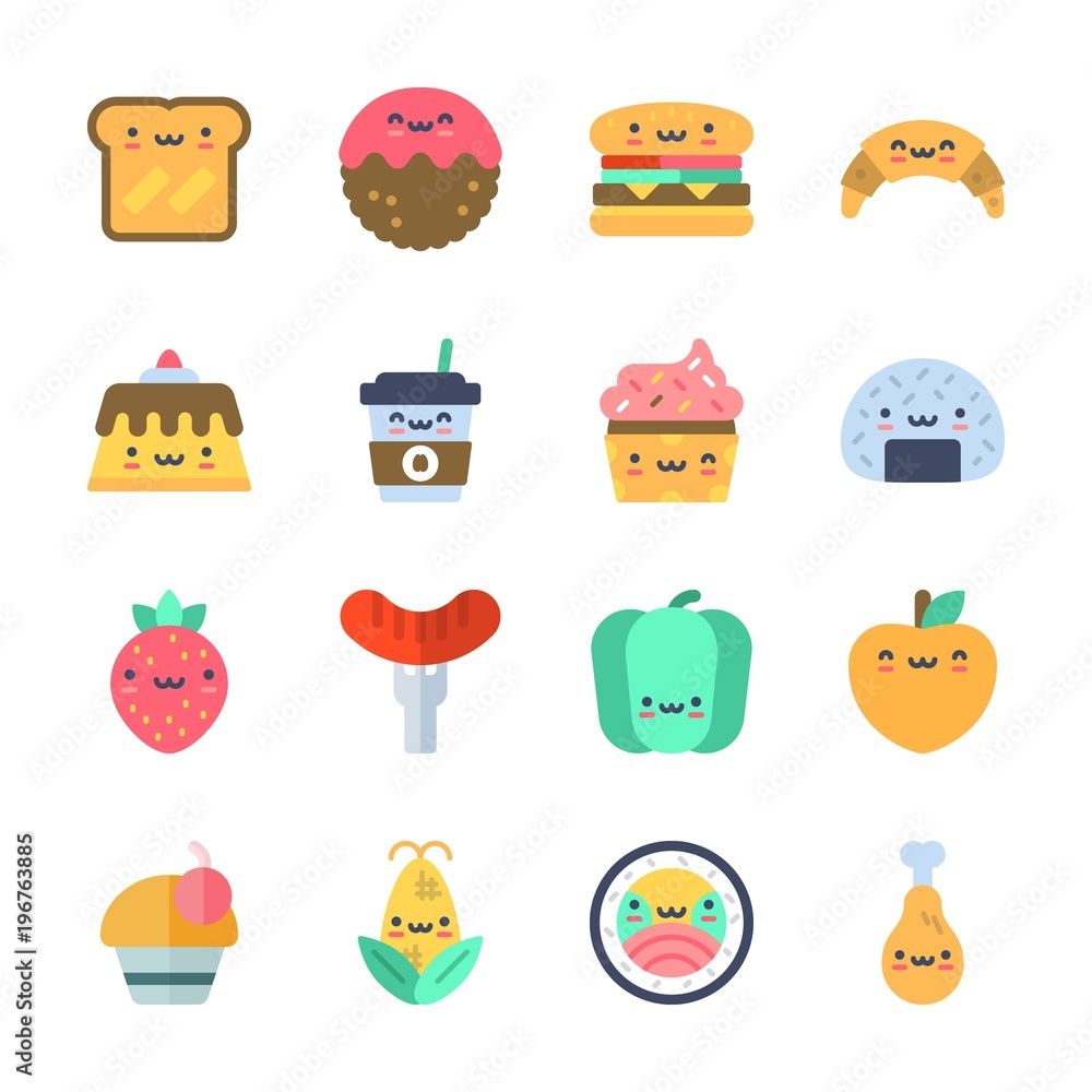 icon Food with toast, peach, sushi, strawberry and hot dog icon Food with toast, peach, sushi, strawberry and hot dog