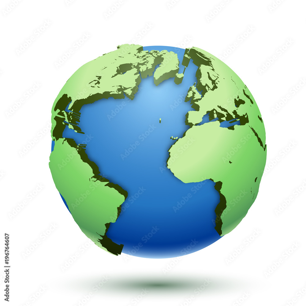 3D Illustration of the globe earth isolated on white background. Icon planet.