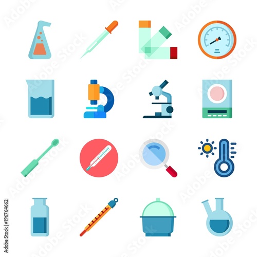 icon Laboratory with crucible, velocity, microscope, measuring and gas jar