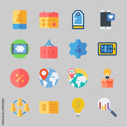 Icons about Business with worldwide, jop, location, calendar, smartphone and teamwork