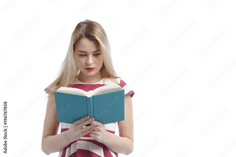 young girl with book isolated on a white background young girl with book isolated on a white background