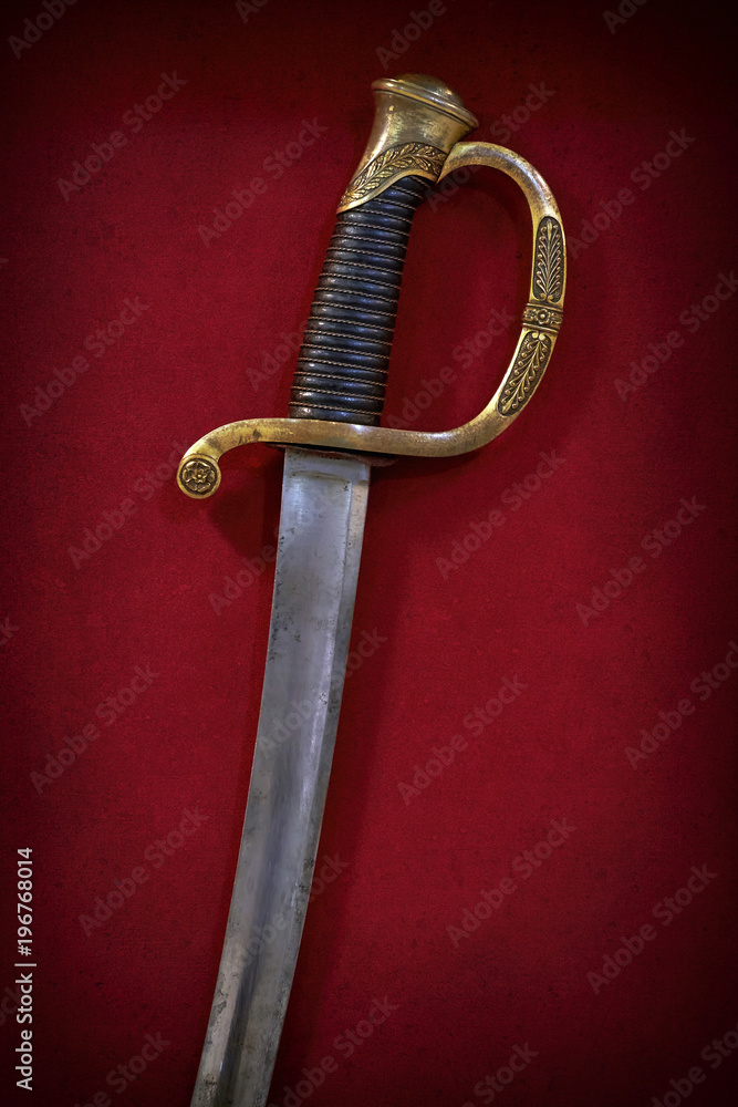 Obraz premium The saber of an infantry officer in the arsenal of the Russian army in the 19th century with a bronze handle.