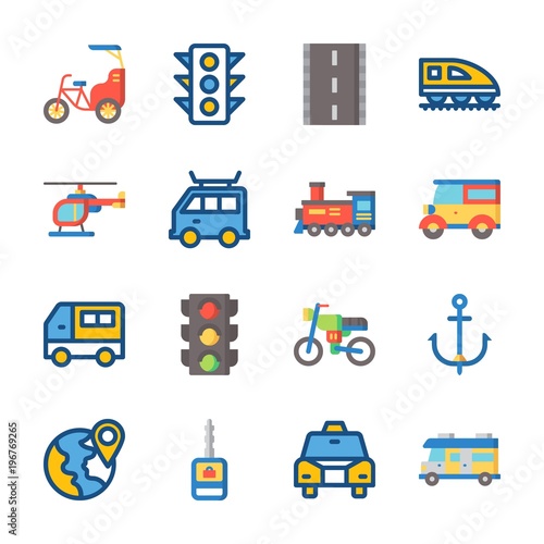 icon Transportation with locomotive, train, helicopter, car and location © Orxan