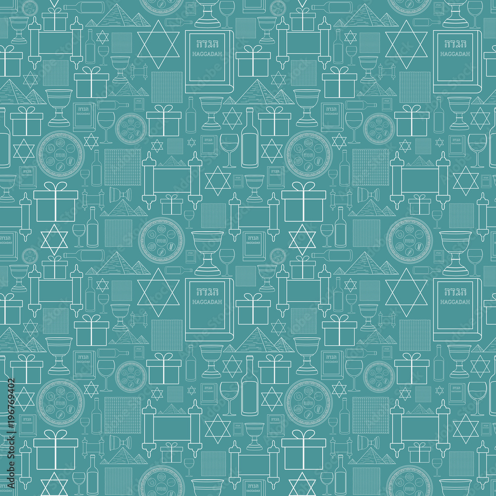 Passover holiday flat design white thin line icons seamless pattern