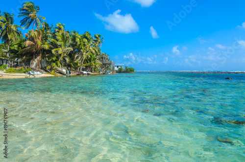 Belize Cayes - Small tropical island at Barrier Reef with paradise beach, Caribbean Sea, Belize, Central America
