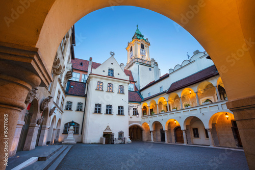 Old Town Hall in Bratislava. Image of Town Hall Buildings and Clock Tower of Main City Square in Old Town Bratislava, Slovakia. photo