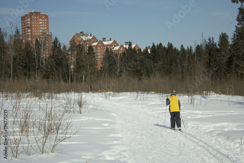 Skier at sunny winter day