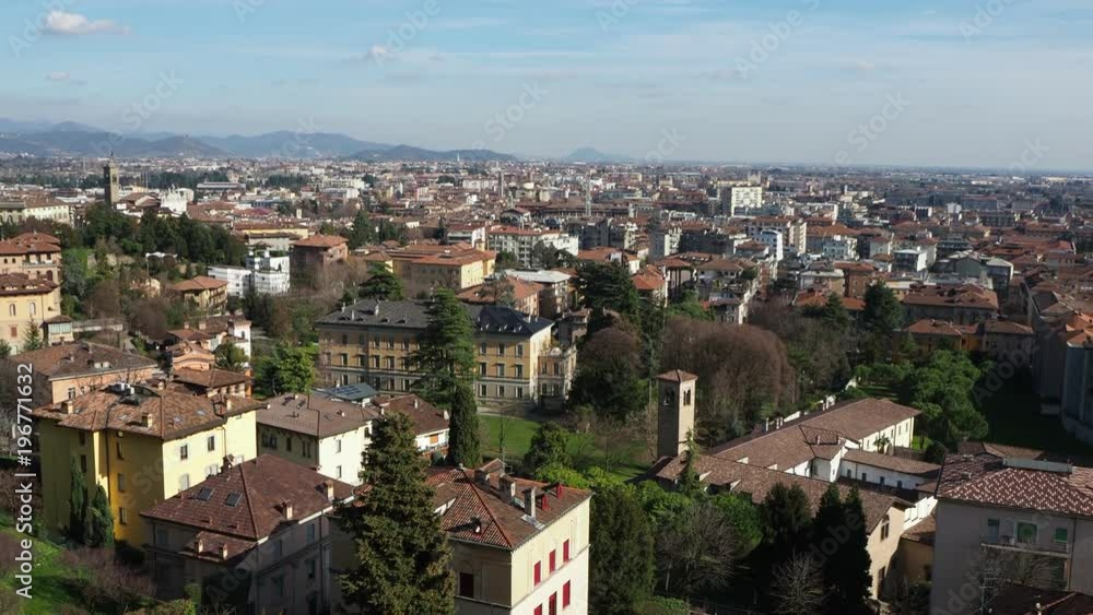 Bergamo, Italy. Landscape on the new city (downtown) from the old town located on the top of the hill Bergamo, Italy. Landscape on the new city (downtown) from the old town located on the top of the hill