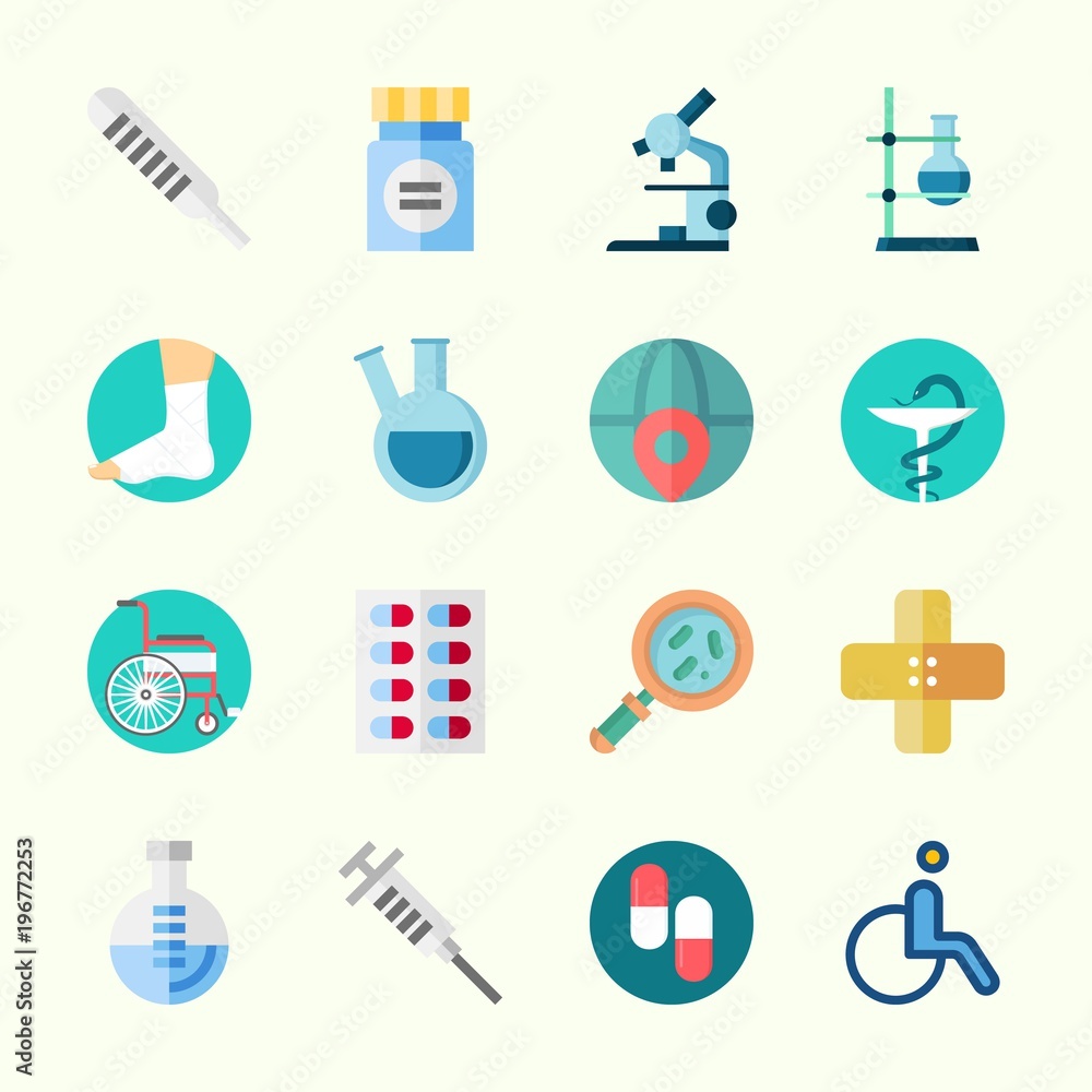Icons about Medical with thermometer, worldwide, pharmacy, pills, loupe and pill Icons about Medical with thermometer, worldwide, pharmacy, pills, loupe and pill